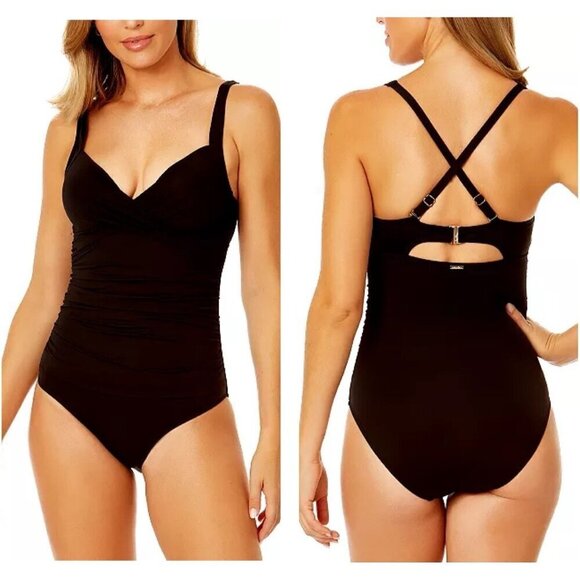 Anne Cole Women’s Size 10 Black Underwire Surplice One Piece Swim Suit New - Picture 1 of 8